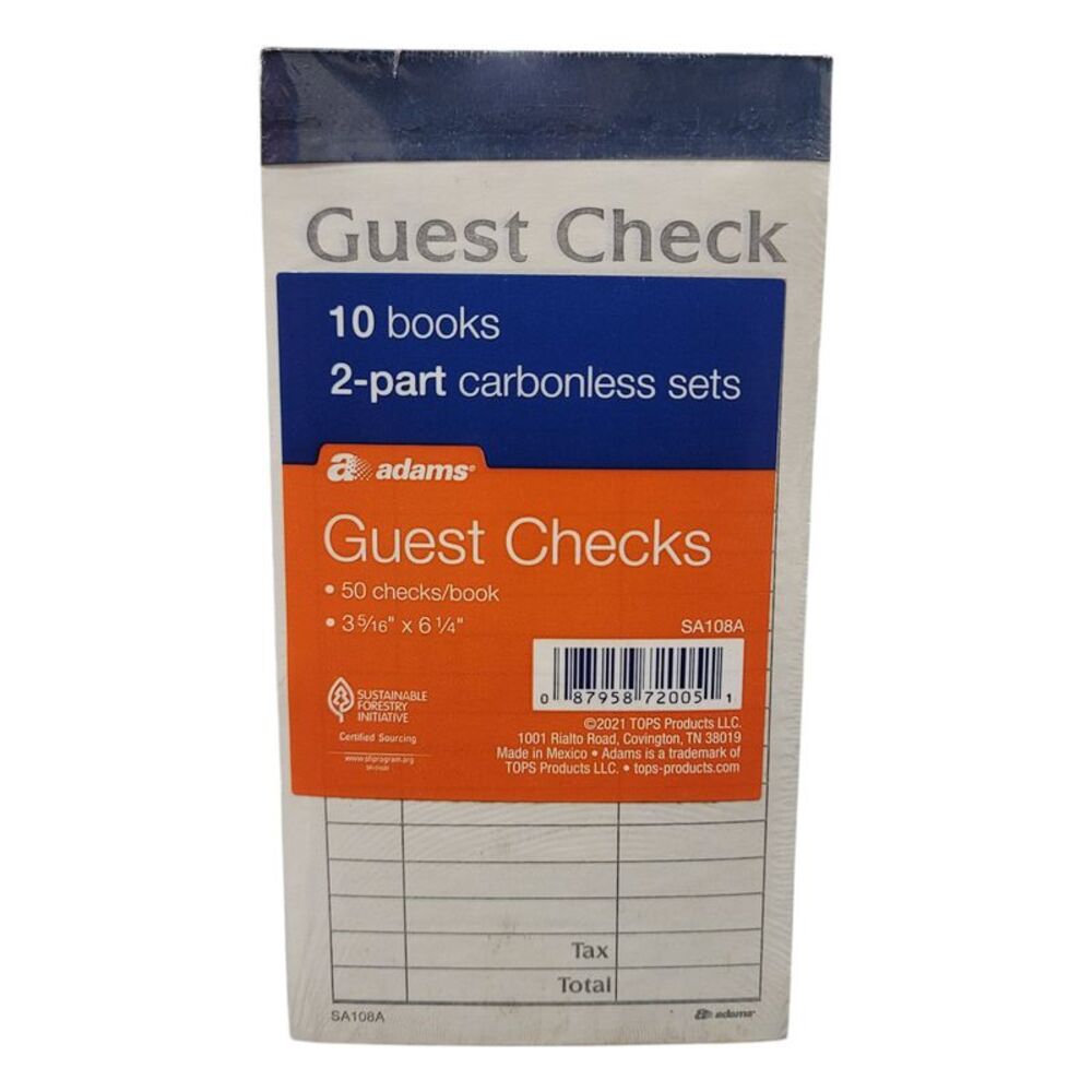 Adams 2-Part Carbonless Guest Checks 10 Books/50 Checks Per Book